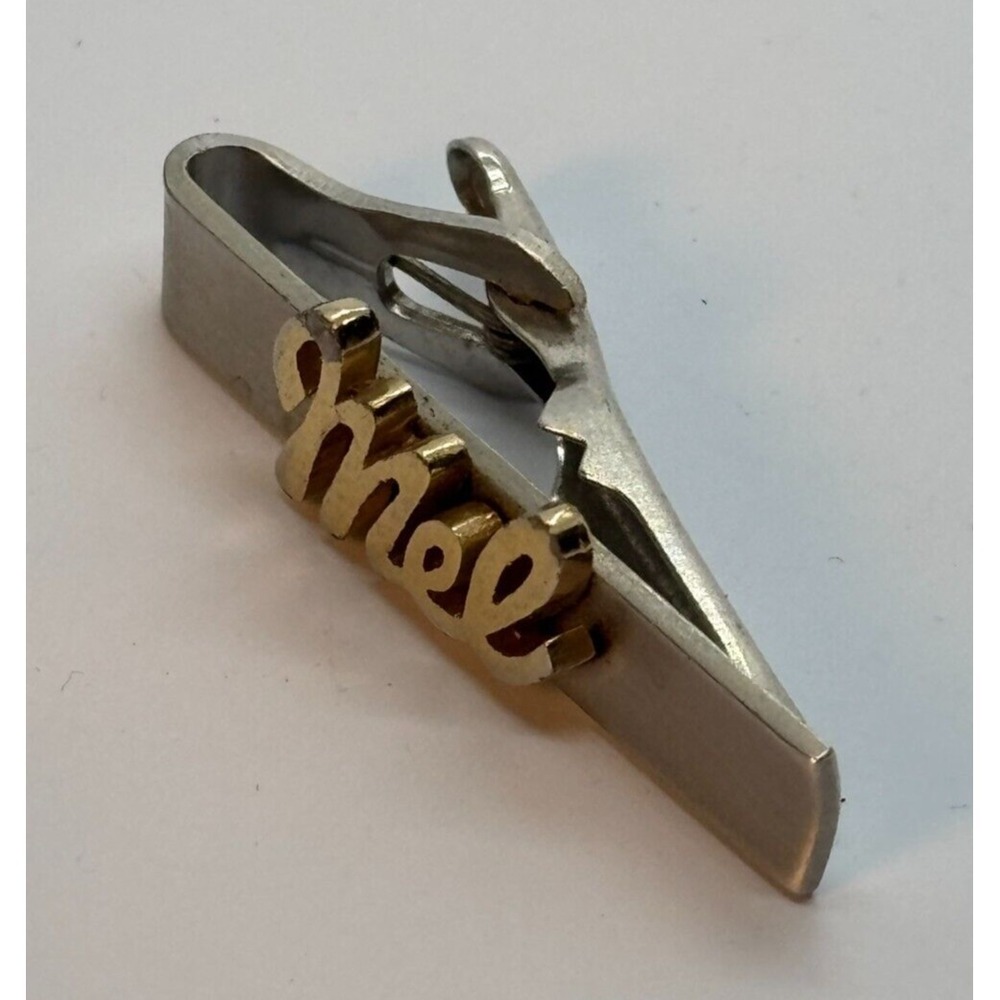 Vintage Tie Bar Silver Tone with Mel Signature Monogram MCM Mens‎ Fashion